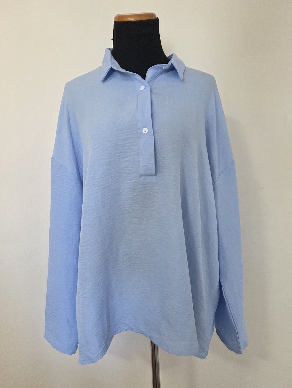Light Blue Classic Long Sleeve Collared Pullover Tunic Size 3XL